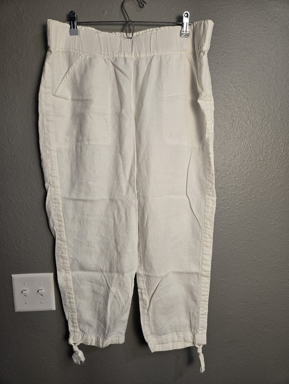 J. Jill Cropped Drawstring 100% Linen White Pants Size 1X